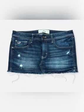 Hollister Dark Blue Distressed Denim Mini Skirt